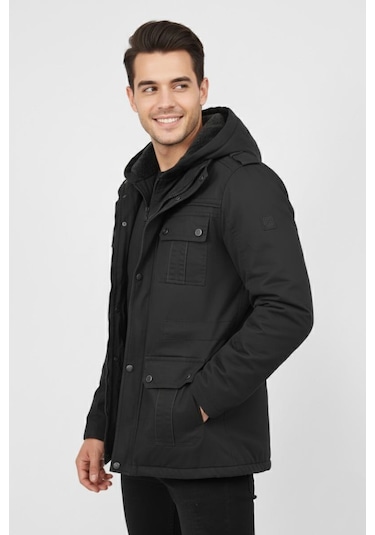 Erkek Spor Kanvas Kapüşonlu Parka 85133 Bgl-st04882 Antrasit