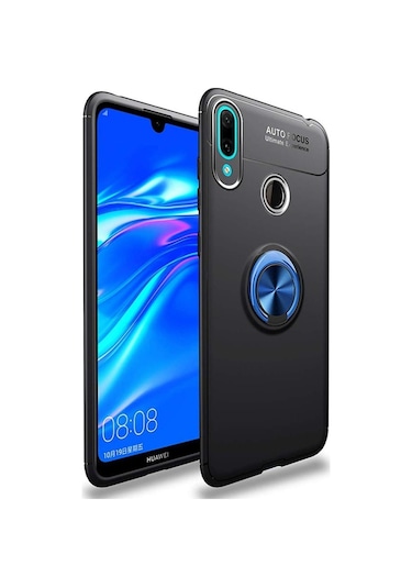 Huawei Y7 Prime 2019 Kılıf Yüzüklü Tam Korumalı Silikon Kapak