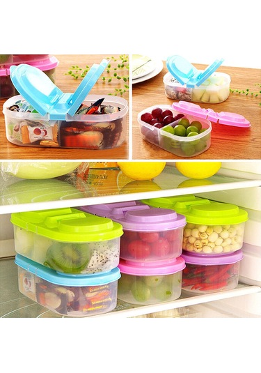 Lemestar Mor Renkli Çift Bölmeli Kavanoz: Mutfak Gıda Muhafaza Kutusu, Hava Geçirmez Kapaklı, Plastik Malzeme, Buzdolabı Ve Depolama İçin Uygun Diğer