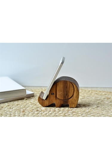 El Yapımı Ahşap Fil Telefon Tutucu / Telefon Standı