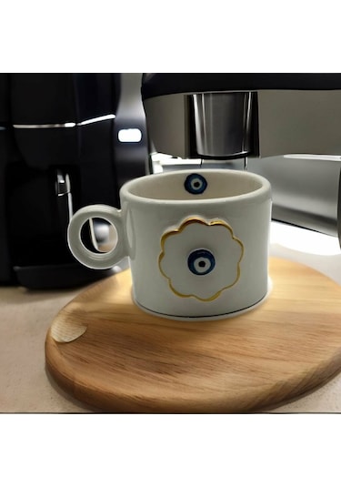 Altın Yaldız Çiçek Nazar Fincan Mug