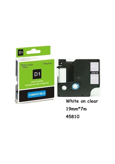 Dymo D1 Serisi Seffaf Etikete Beyaz 45810 19MMx7M