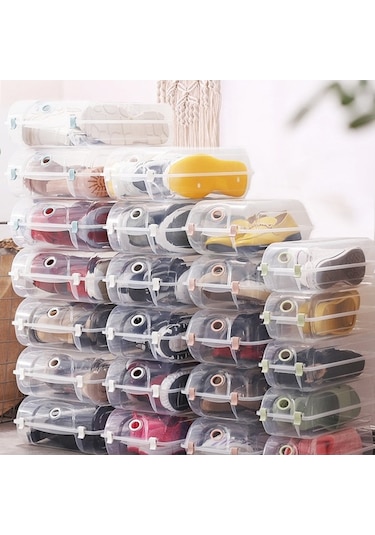 Dancemonkey Cbtx Ev Dolabı Plastik Şeffaf Ayakkabı Saklama Kutusu Düzenleyici M Pembe Çok Renkli