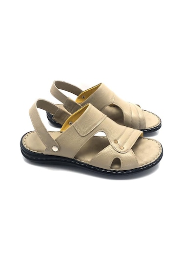 Umut Hakiki Deri Tam Ortopedik Masajlı Erkek Sandalet Bej