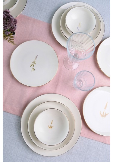 Tabak Evi Porselen Natura Altın Yaldızlı Yemek Takımı 6 Kişilik 24 Parça Çok Renkli