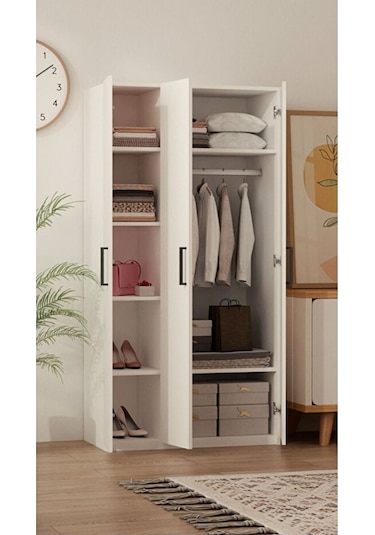 Mirobi Ripon 3 Kapaklı 8 Raflı Gardırop Elbise Dolabı 3 Kapak... Beyaz