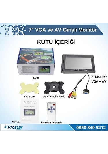 7" Vga Ve Av Girişli Araç Monitörü