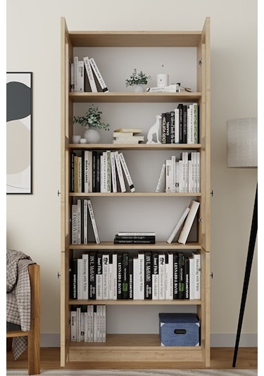 Lisa 4 Kapaklı Safir Meşe Vitrin -kitaplık Ve Çok Amaçlı Dolap Safir Meşe