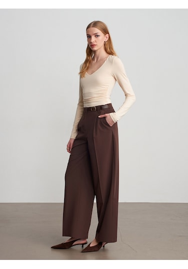 Dilvin 72662 Orta Bel Kemerli Pantolon-kahve