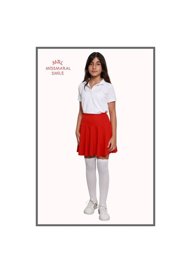 Kız Çocuk Okul Etek Kırmızı Yüksek Bel Içi Şortlu Likralı Kumaş Okul-oyun-spor-etkinlik Eteği Kırmızı