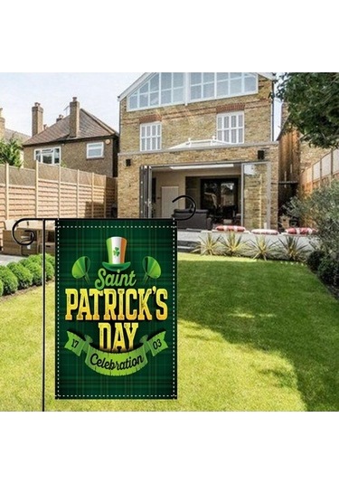 Lijinxu St Patricks Günü Bahçe Bayrağı Yeşil Şapka Stil-a