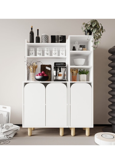 Parma 3 Kapaklı Mutfak Dolap, Kahve Köşesi, Çok Amaçlı Dolap Beyaz