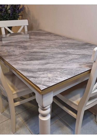 Kalın Pvc Masa Koruyucu 1.2 Mm Mika Örtü, 80 Cm En, Mermer Desen Gri