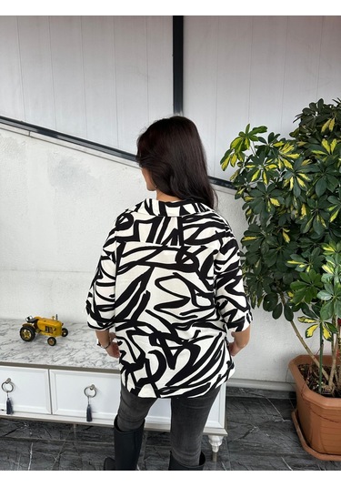 Kadın Regular Fit Desenli Pijama Yaka Kısa Kollu Gömlek,bluz Bej