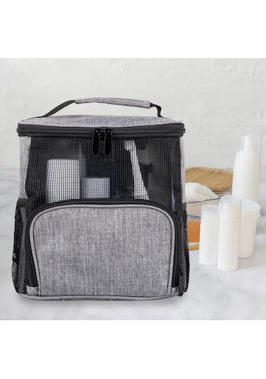 Suntek Seyahat Kozmetik Çantası Fermuar Asılı Örgü Kozmetik Tren Çantası Kadın Erkek Gri Çok Renkli
