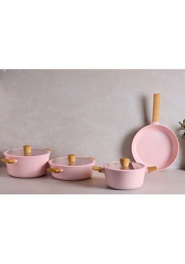 Danish Cook Pink İndüksiyon Tabanlı 7 Parça Tencere Seti Pembe