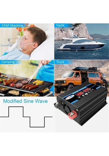 Ulzyvf 4000w Çift Usb'li İnverter, Led Voltaj Göstergeli, 12v-220v, Siyah Kabuk