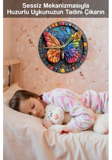 Renkli Kelebek Figürlü Çift Katmanlı Mdf Duvar Saati 3d Görünümlü 33 Cm Sdw004 Renkli
