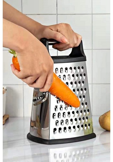 2'li Büyük Boy Çelik Rende Silikon Tabanlı 4 Fonksiyonlu Sarımsak Peynir Sebze Doğrayıcı Rende