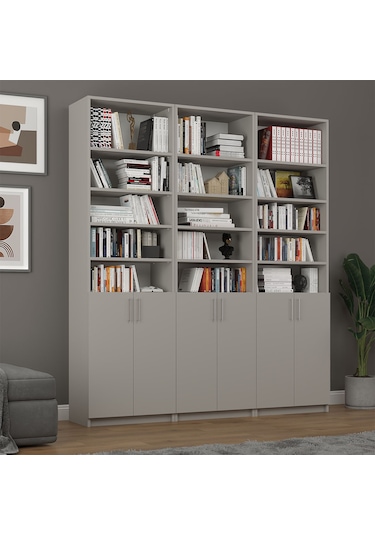 Asra Trend %100 MDFLAM Kül Gri Kapaklı Kitaplık K-52