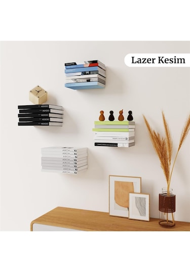 Sihirbaz Raf Duvar Rafı Metal Kitaplık Gizli Kitaplık Görünmez Dekoratif Duvar Kitaplığı 2 Adet Diğer