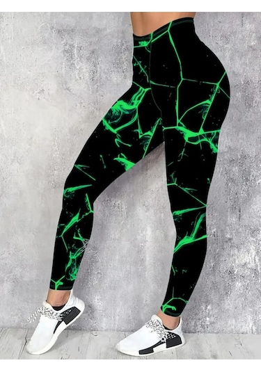 Kadın Yüksek Bel Renk Detaylı Dalgıç Tayt Yeşil