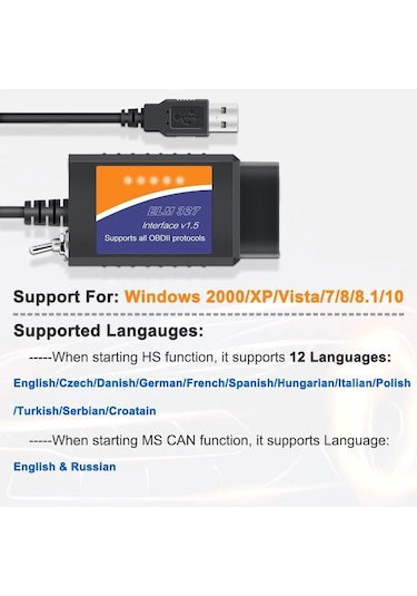 Elm327 Usb V1.5 Obd2 Araç Arıza Tespit Cihazı Ford Tam Uyumlu