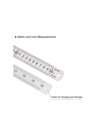 50cm 20 İnch - Çift Taraflı Paslanmaz Çelik Metal Cetvel - Kalınlık 1mm