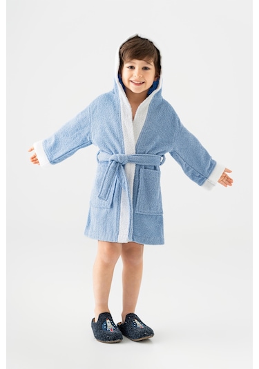 Soley Pueri %100 Pamuklu Unisex Çocuk Bornozu Mavi