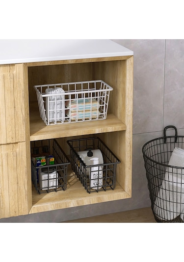 Yaozixa Duvar Takılı Demir Depolama Sepeti - Banyo Ve Mutfak İçin Delme Yok Organize Aleti - Beyaz Yalıtkan Yapistırma Dahil Değil Diğer