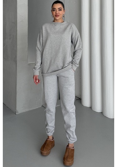 Modagen Kadın Grimelanj Bisiklet Yaka Düz Alt-üst Eşofman Takım Griii