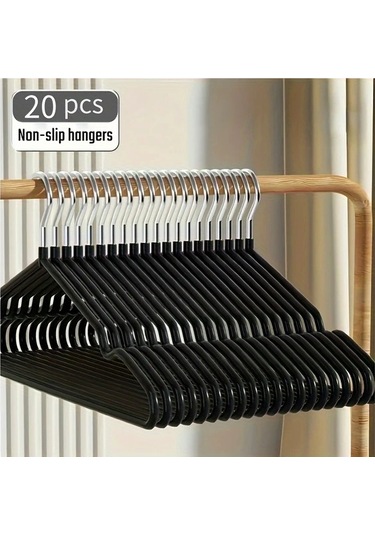 Lumaworld 20 Adet Siyah Yetişkin Kaymaz Askı, Elbise Gömlek Pantolon İçin siyah