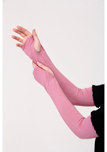 Parmak Geçmeli 45cm Likralı Penye Kolluk 1 Çift Pembe