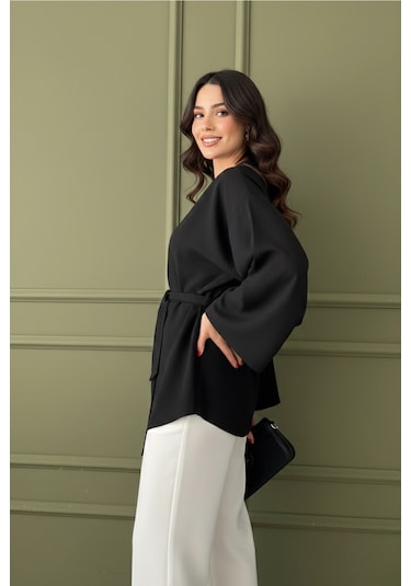Kadın Kuşaklı Kimono 1177 Siyah