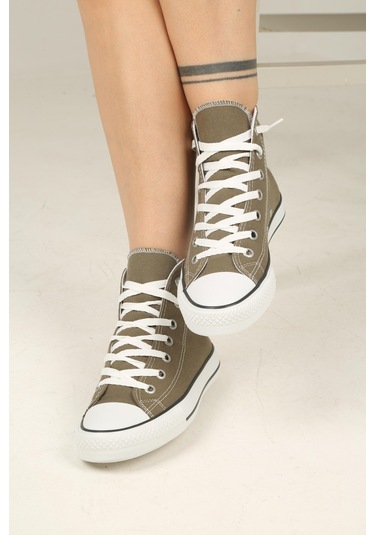 Bağcıklı Unisex Uzun Keten Ayakkabı-haki-111 Haki