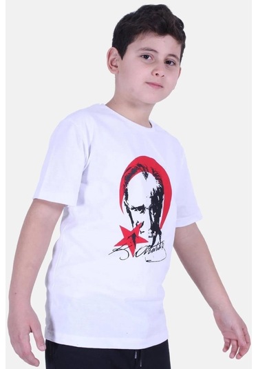 Atatürk Baskılı İmzalı Beyaz Kırmızı Unisex Çocuk T-shırt-beyaz Kırmızı Beyaz - Kırmızı
