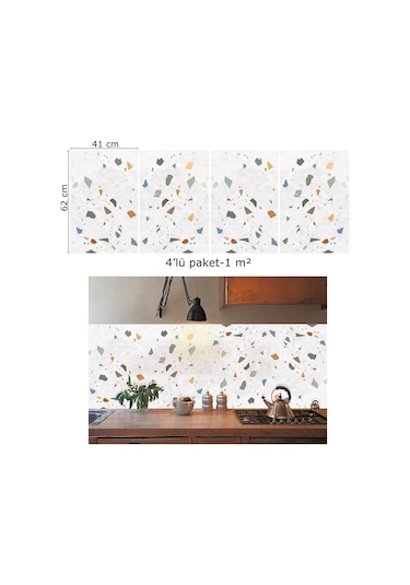 Tink Kendinden Yapışkanlı Terazzo Desenli Pvc Panel 41x62 Cm