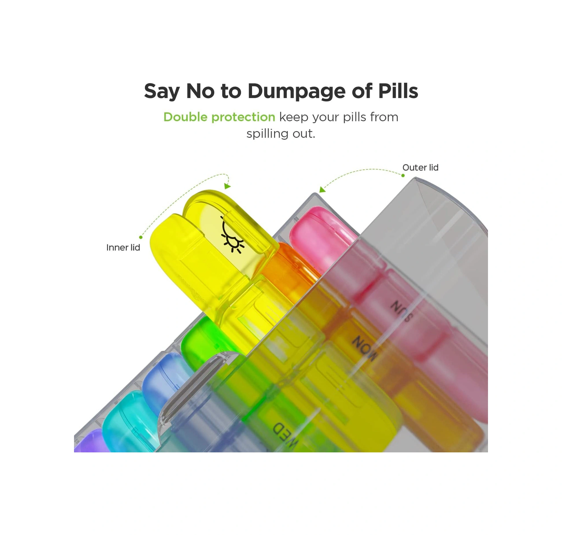 Konesam 7 Günlük 21 Bölmeli Büyük Kapasiteli İlaç Kutusu - Nem Koruma, Kolay Açma, Geçici Hafıza Sorunu Olanlar İçin Transparan Siyah + Renkli Bölmeler Çok Renkli