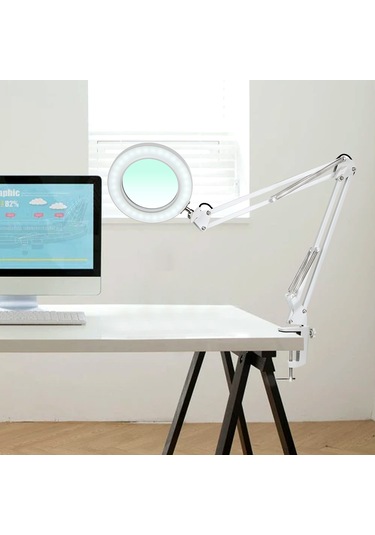 Neoglint 8x Büyüteçli Esnek Kelepçeli Masa Lambası Beyaz