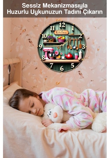 Vintage Kitchen Temalı Mdf Duvar Saati 33 Cm 3d Görünümlü Uv Baskılı Sdw350 Renkli
