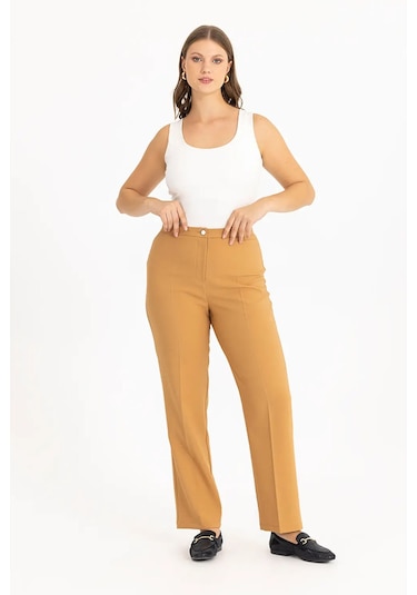 Galaxi Kadın Büyük Beden Klasik Kesim Pantolon 3051034 Camel