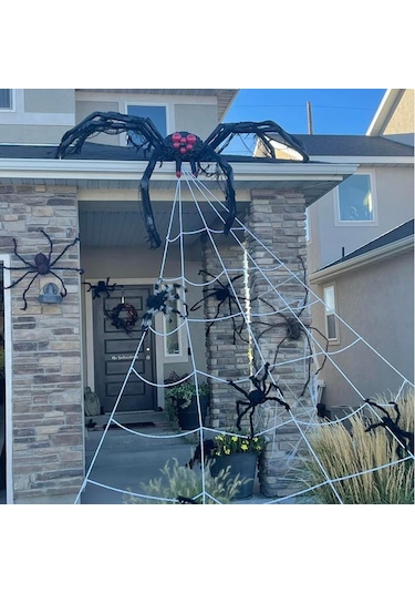 Qingmipy Halloween Dekorasyon Seti: 5 Metre Örgü Ağı, 50 İnç Sahte Örümcek, Halka Ve Tırnaklar İle Gerçekçi Korku Efekti