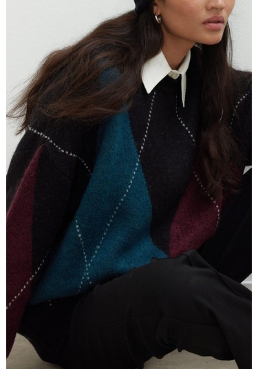 Manuka Baklava Desen Triko Kazak Petrol