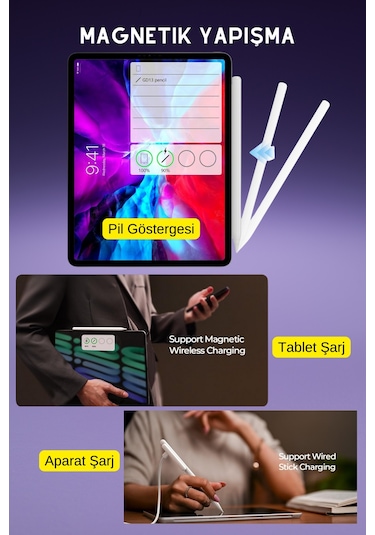 İpad Pro 11 İnç M4 Çip Uyumlu Manyetik Ve Kablosuz Şarj Özellikli Bluetooth Tablet Kalemi