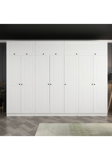 Minar Kale 7 Mebran Kapaklı 2 İç Çekmeceli Dolap Ve Yüklük Beyaz 235cm