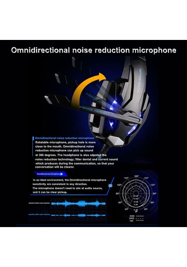 Wezone Kotıon Each G9000 Oyun Kulaklığı - 40mm Sürücü, Led Işımlı, Mikrofonlu, Ses Kontrolü, 3.5mm+usb, Mavi-siyah