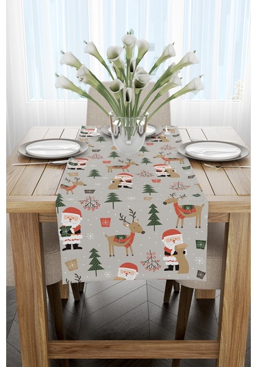 Kırmızı Gri Yılbaşı Temalı Dijital Baskılı Runner Cgh920 Rn