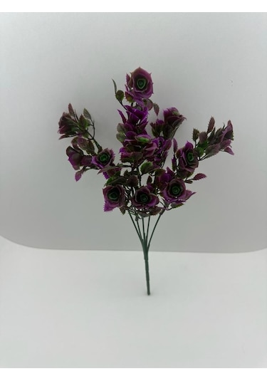 5 Dallı Yapay Çiçek Plastik Mini Gül Demeti Garnitür Ara Dal Dekoratif Yapay Bitki - Fuşya