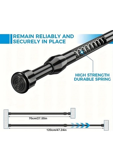 Hightower Siyah 40-70cm Kolay Kurulum Deliksiz Teleskopik Çubuk - Güçlü Yay Siyah