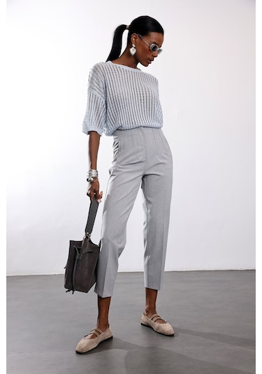 5in1Canpolat Gri Melanj Flatolu Pantolon 5113